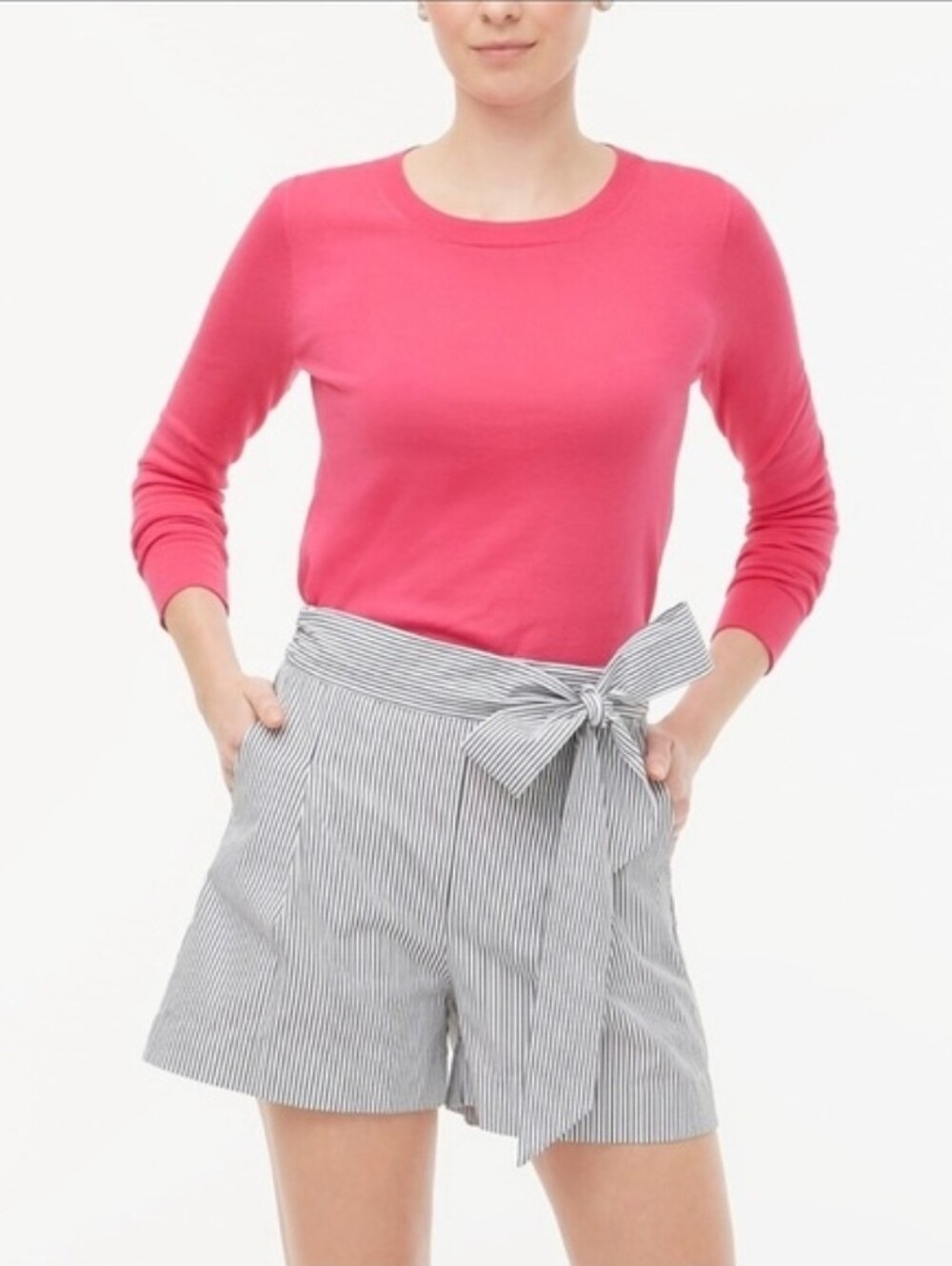 🖤🤍 J. Crew Black and White Striped Poplin Shorts Built In Belt 6